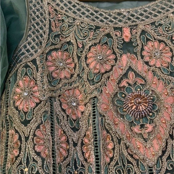 Green maxi 3 pcs salwar kameez wedding dress - Picture 4 of 4